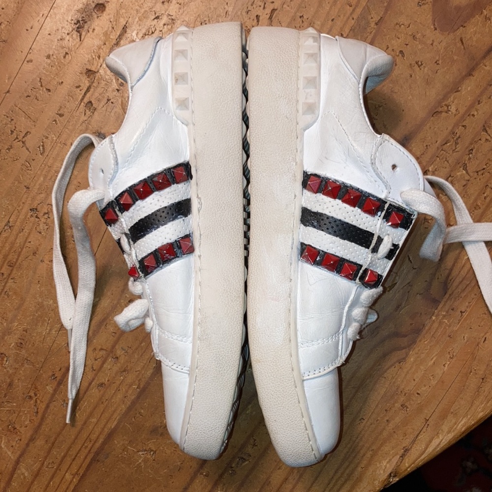 VALENTINO sz 37 Garavini Rock stud AS IS perforated customized white sneakers